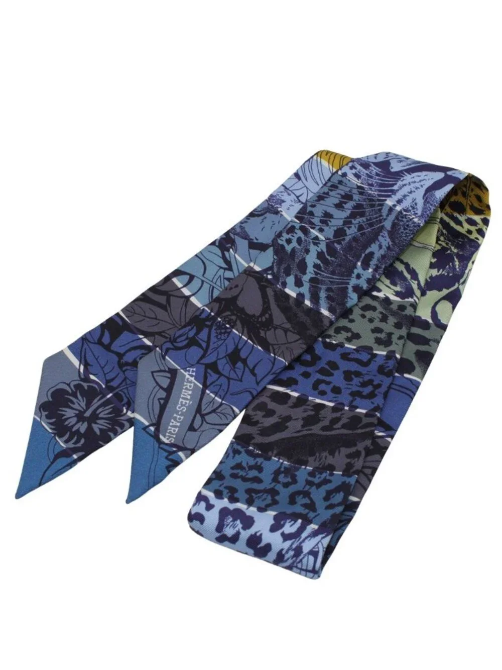Hermes Scarf Jungle Love Rainbow Twilly Silk Blue Animal Parakeet Jaguar